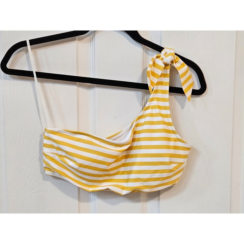 Aerie Real Good Striped Bikini Top One Shoulder Swimwear Yellow White M